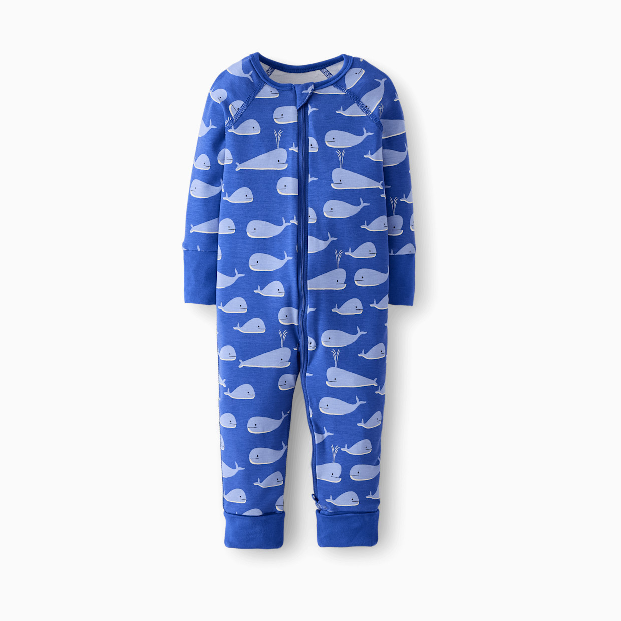 Hanna Andersson Baby 2-Way Zip Sleeper in HannaSoft Stretch - Whales On Dark Blue, Newborn.