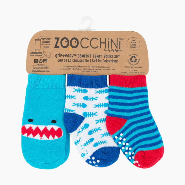 ZOOCCHINI Socks (3 Pack) - Shark, 0-24 Months.