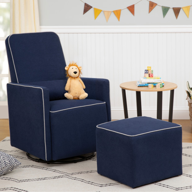 DaVinci Olive Glider and Ottoman - Navy With Grey Piping.