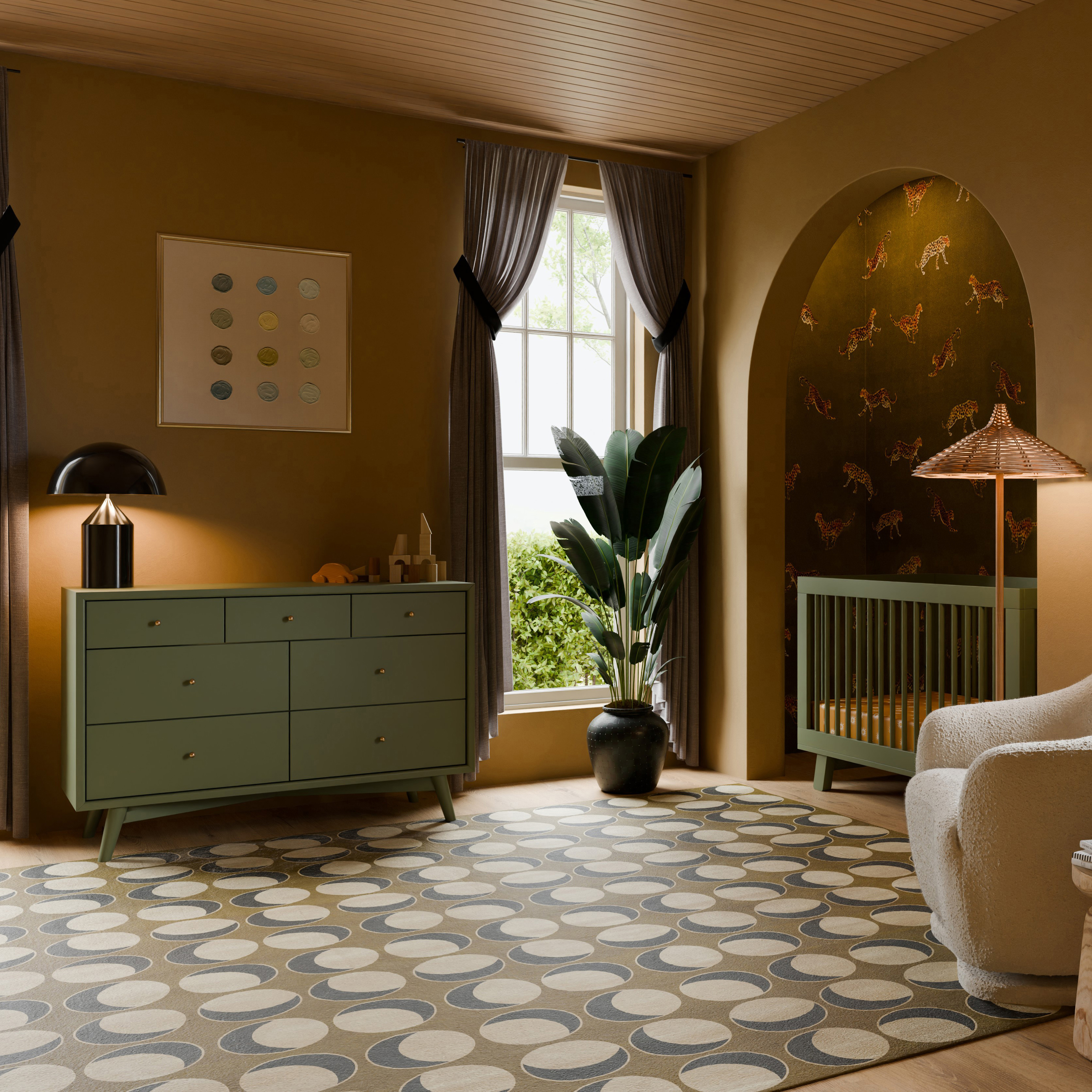 babyletto Palma 7-Drawer Assembled Double Dresser - Olive.