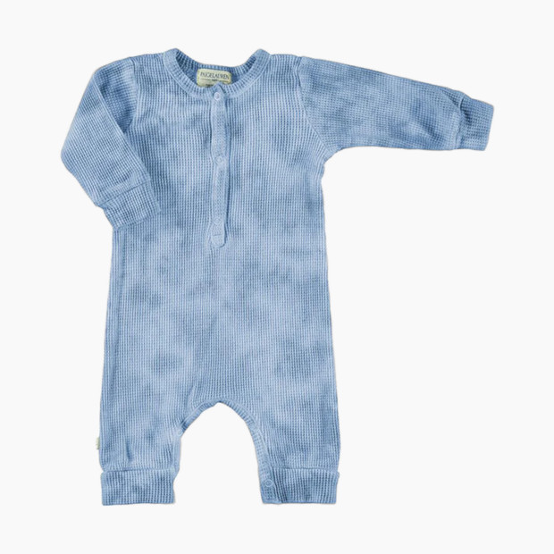 Paige Lauren Baby Organic Marble Thermal Henley Coverall-Cozy - Blue, 9-12m.