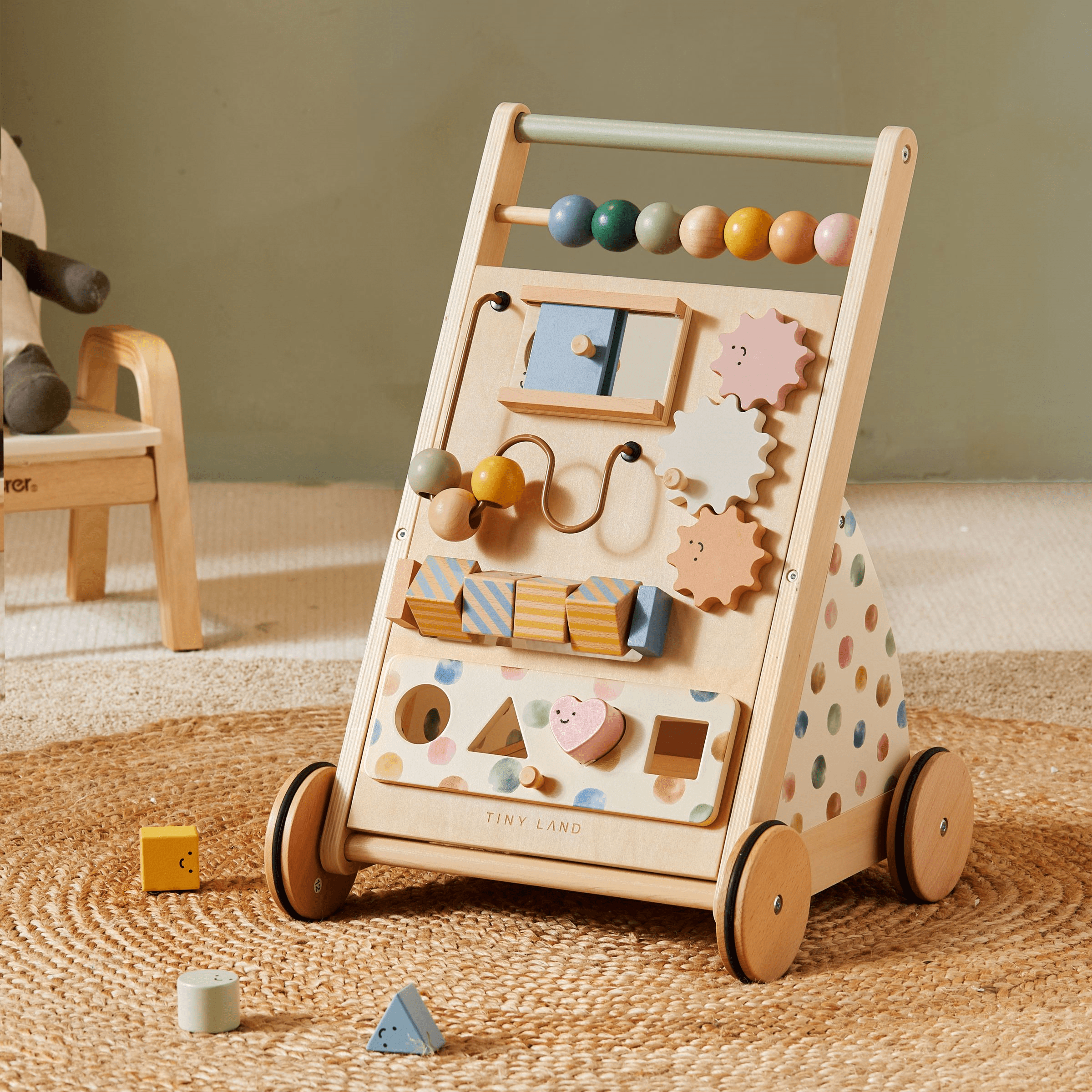 Tiny Land Versatile Natural Wooden Baby Walker.