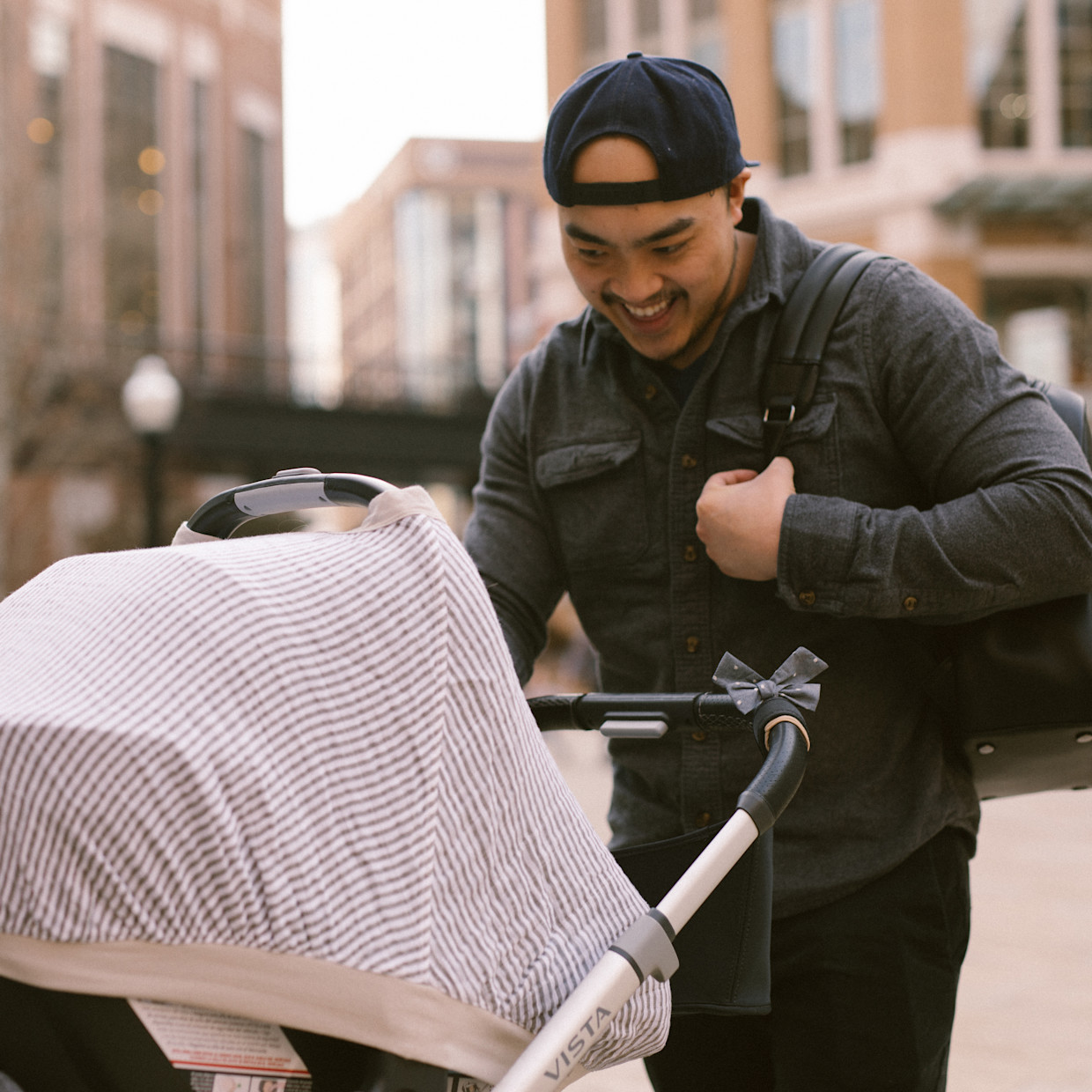 Little Unicorn Cotton Muslin Car Seat Canopy - Grey Stripe.