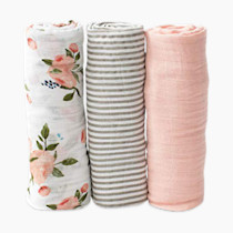 Little Unicorn Premium Muslin Swaddle Blanket 3 Pack | for swaddling, Play, Nursing & More | Giftable Set of 3 (Watercolor Roses)