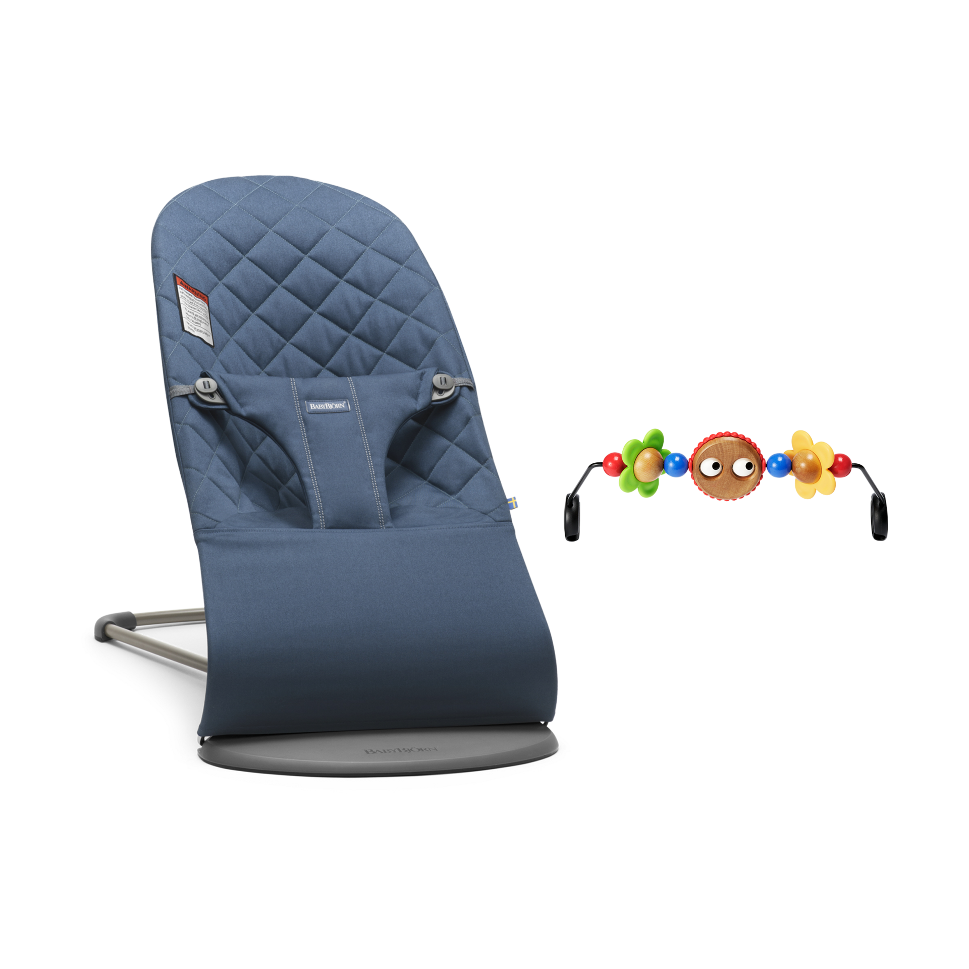 Babybjörn Bouncer Bliss and Toy Bar Bundle Midnight Blue/Googly Eyes