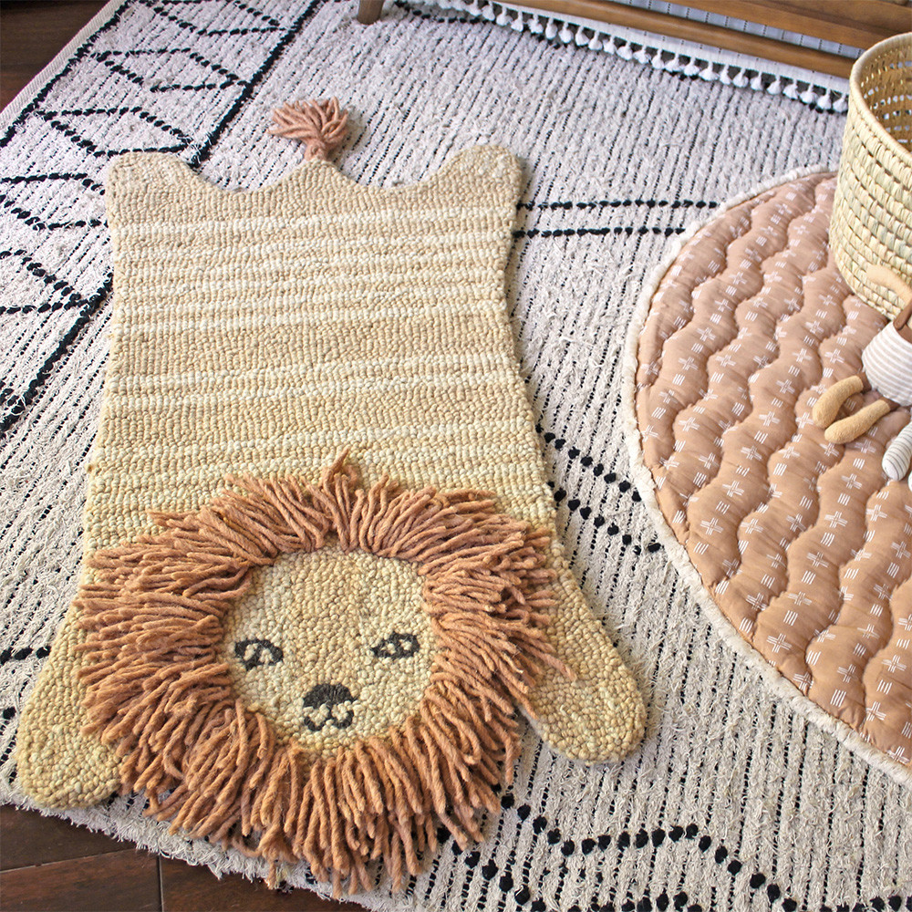 Crane Baby Hand Tufted Wool Animal Shaped Rug - Lion, 24” X 36” X 0.6”.