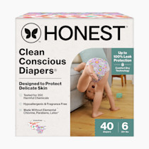 The Honest Company Clean Conscious Diapers for Delicate Skin | Up to 100% Leakproof | Hypoallergenic, Fragrance Free | Girl Prints | Club Box, Size 6 (35+ lbs), 40 Count (Prints May Vary)