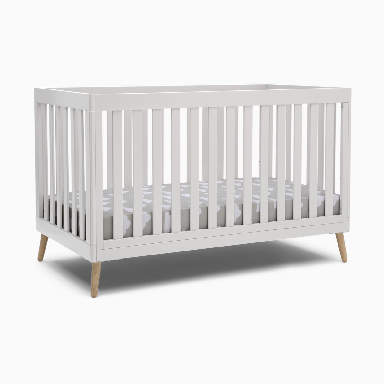 Delta Children Essex 4-in-1 Convertible Baby Crib - Bianca White With Natural Legs.