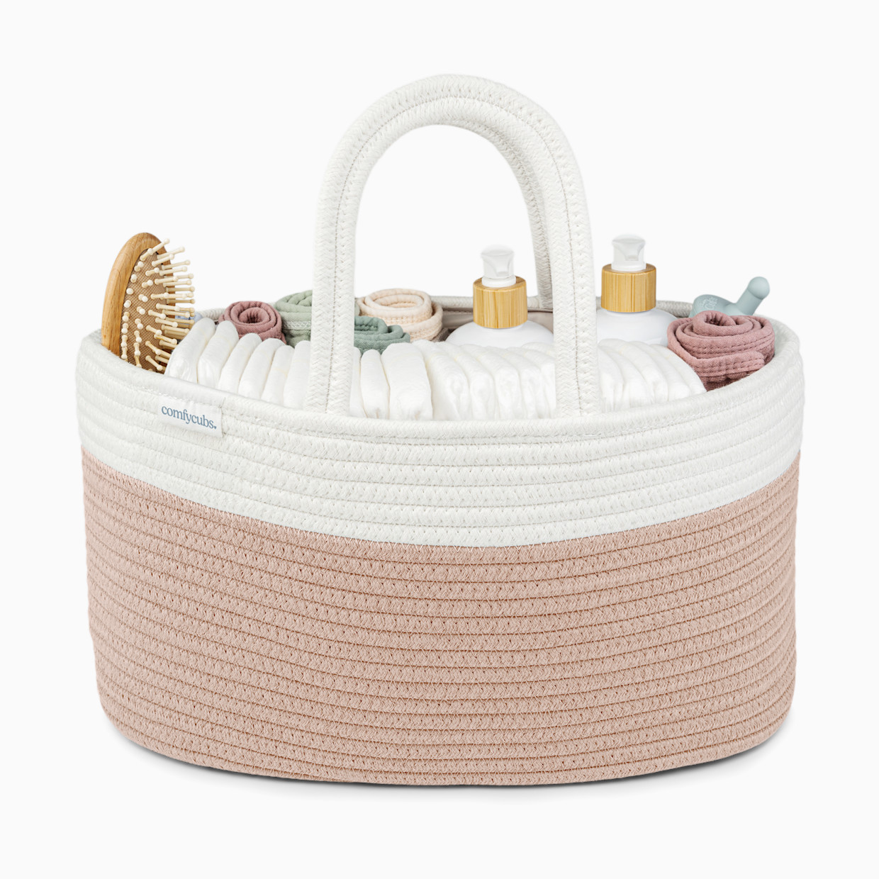 Comfy Cubs Rope Diaper Caddy Organizer with 3 Compartments - Blush.