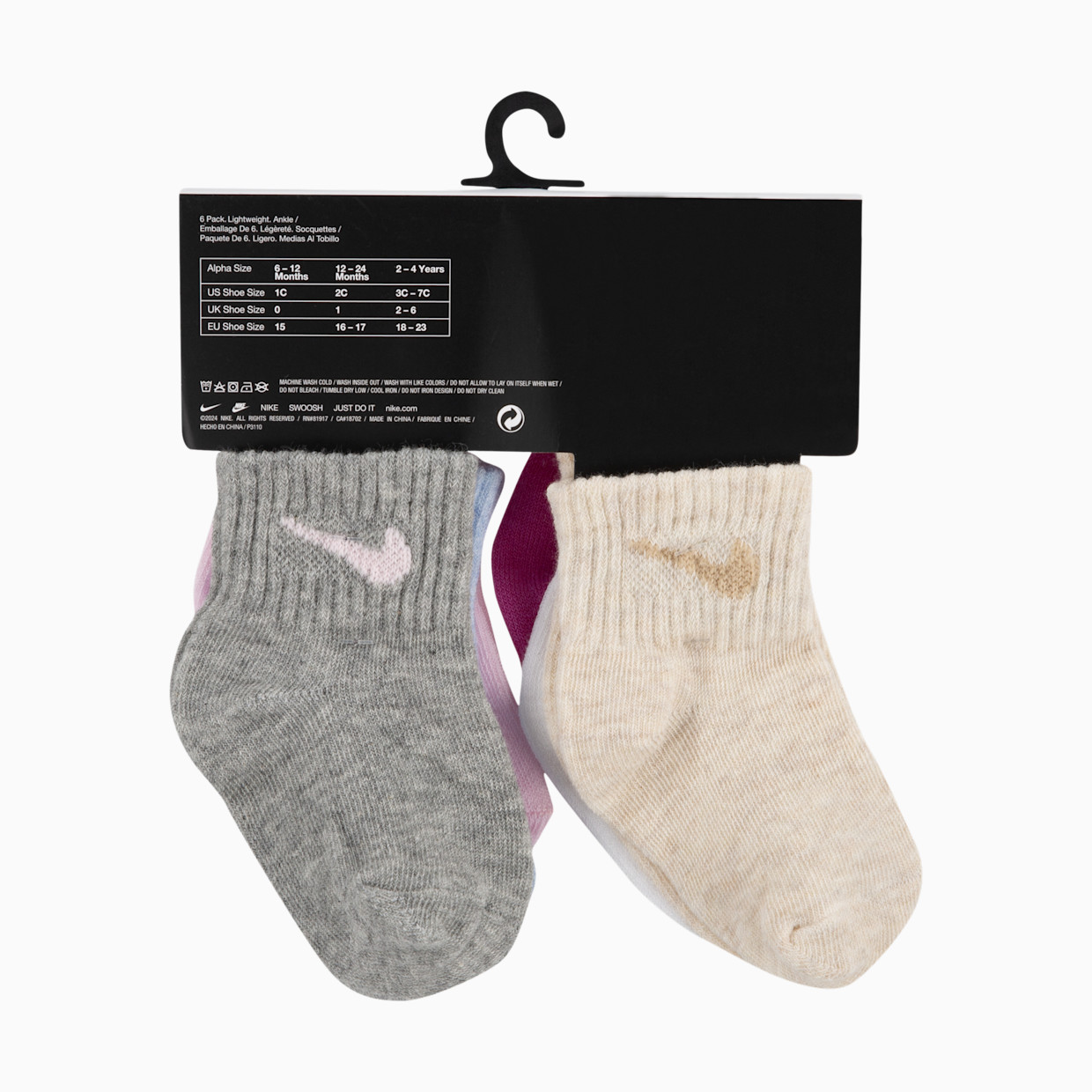 Nike Swoosh Ankle Socks (6 Pack) - Playful Pink, 6-12 M.