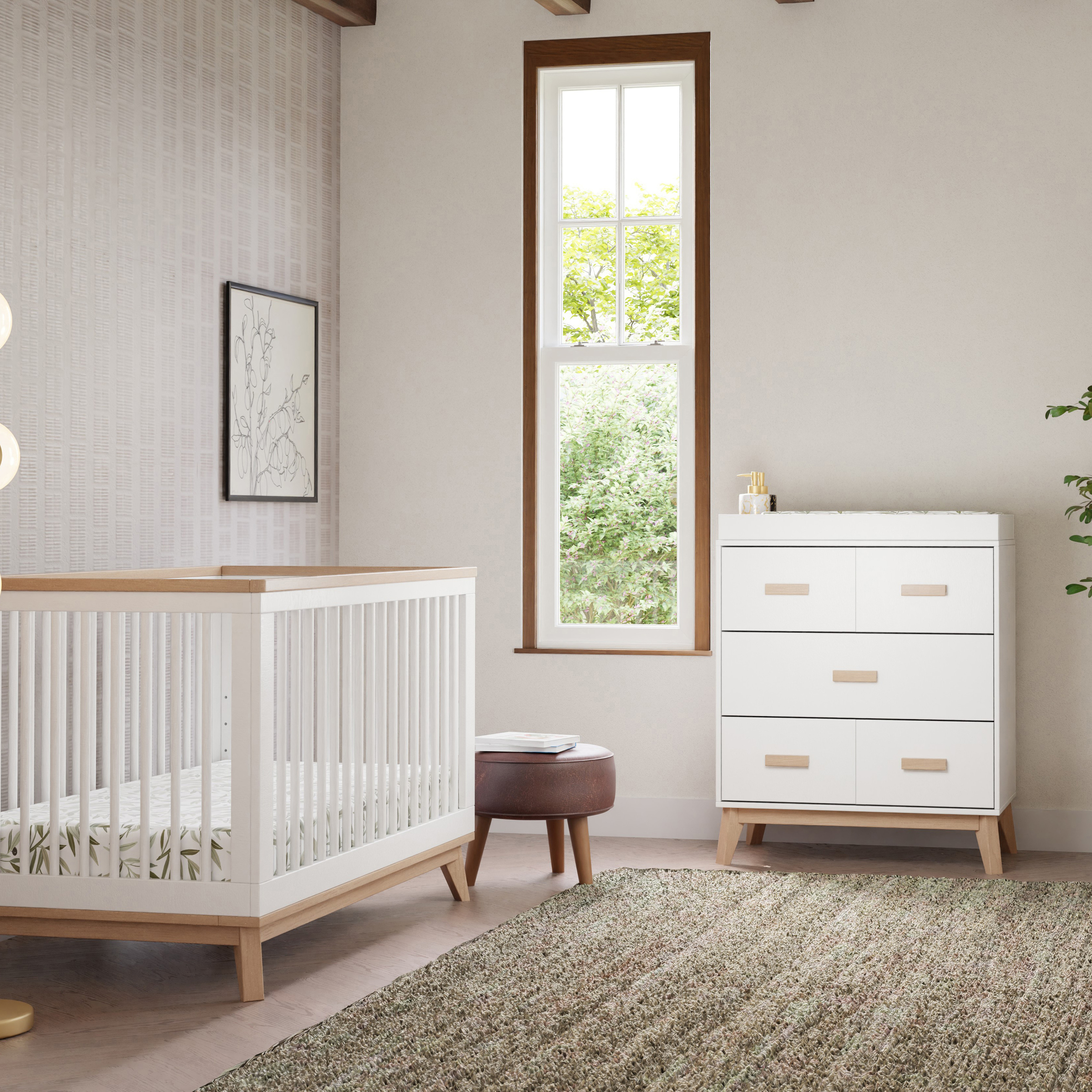 babyletto Scoot 3-Drawer Changer Dresser with Removable Changing Tray - White / Washed Natural.