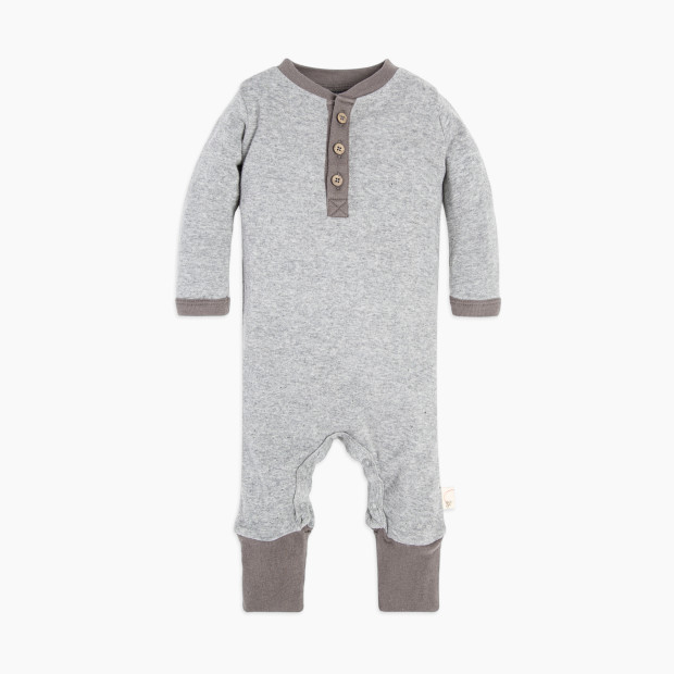 Burt's Bees Baby Organic Henley Coverall - Heather Grey, 6-9 Months.