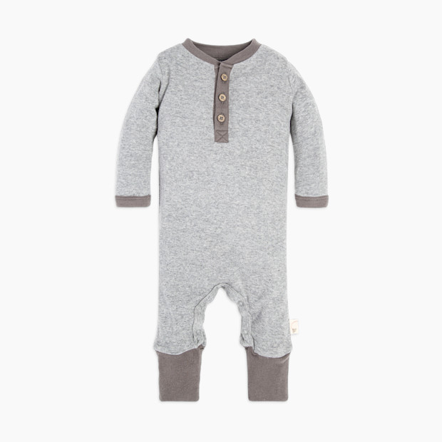 Burt's Bees Baby Organic Henley Coverall - Heather Grey, Newborn.