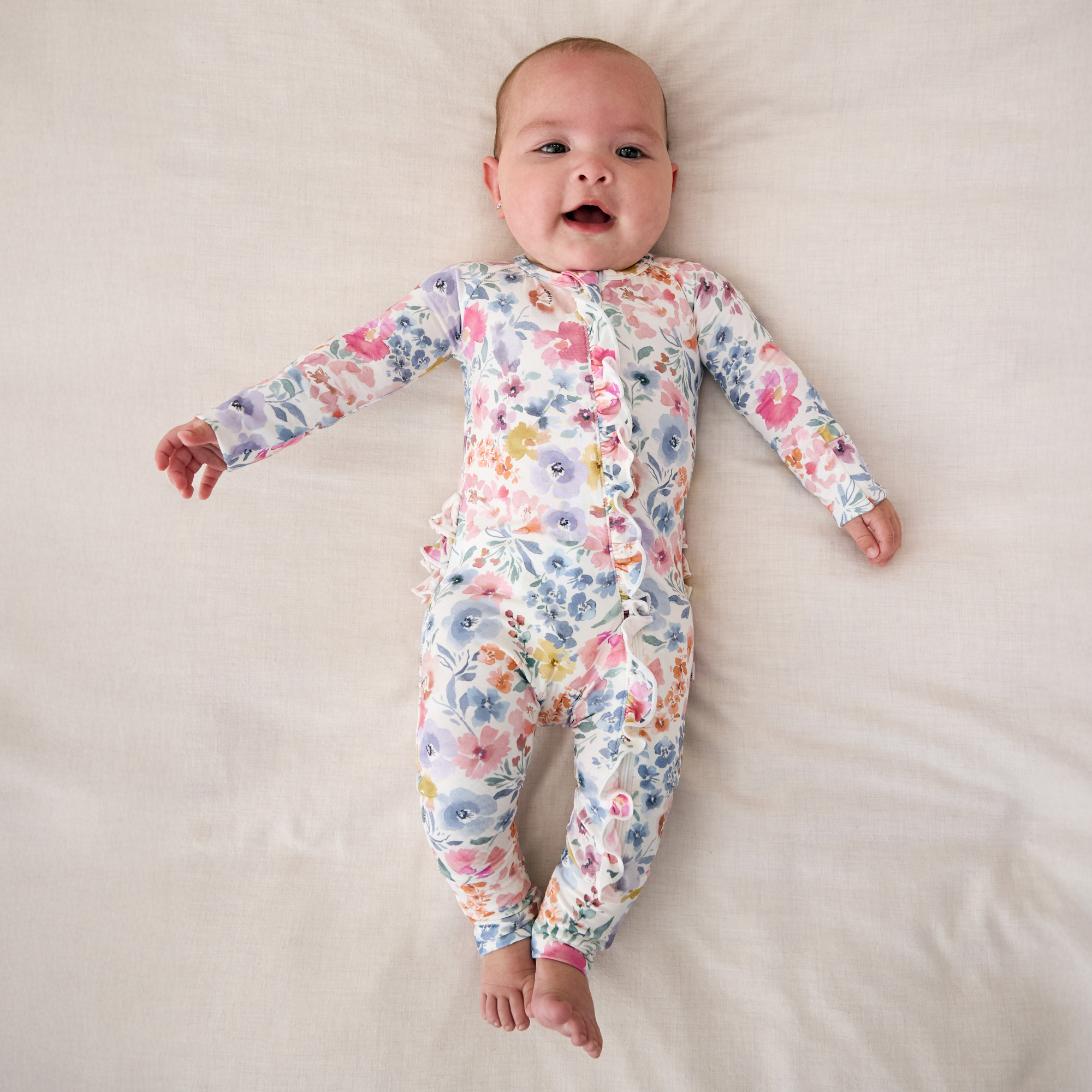 Little Sleepies Ruffle Zippy - Tiny Blooms, 6-9 M.