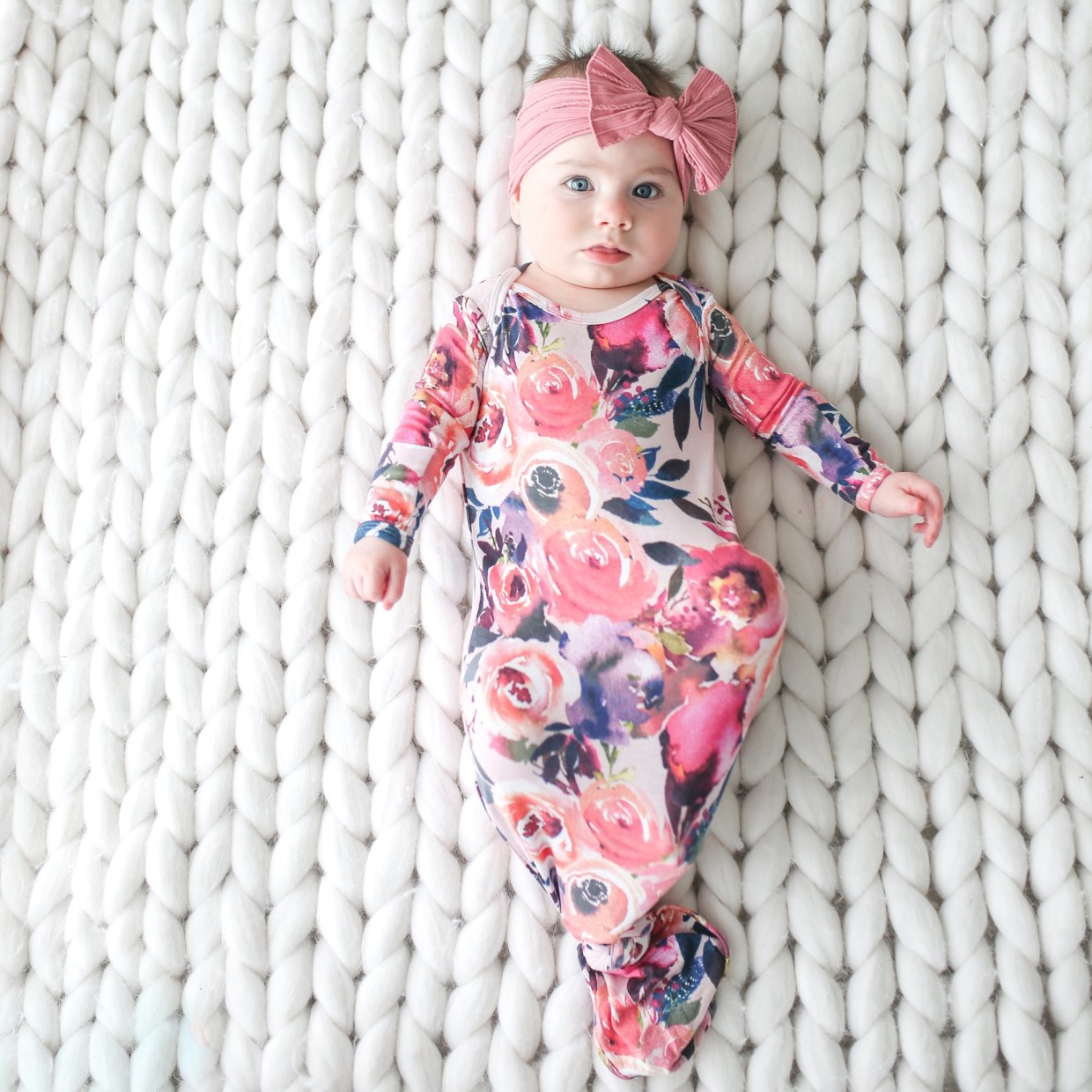 Posh Peanut Basic Knotted Gown - Dusk Rose, 0-3 Months.