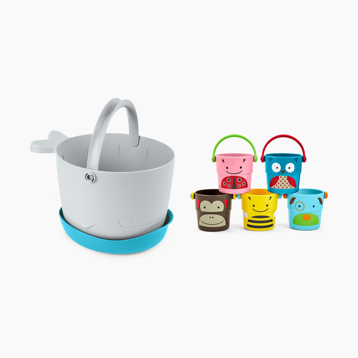 Skip Hop Moby Stowaway Bath Toy Bucket - Bucket + Stack And Pour Bucket Toys.