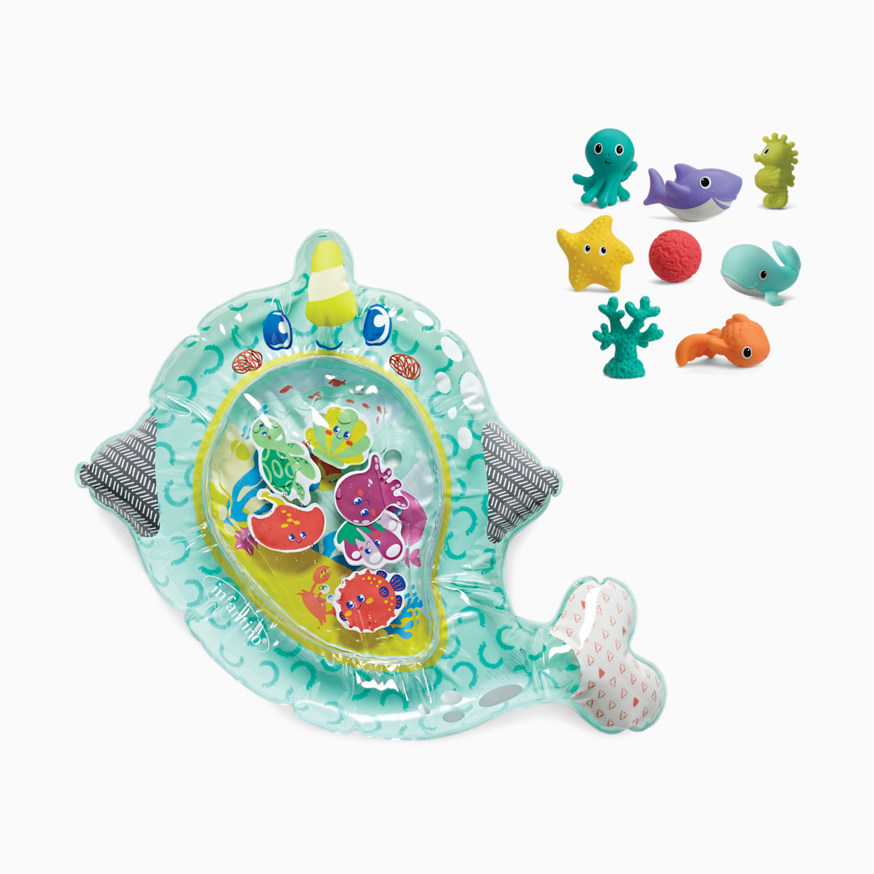 Infantino Pat & Play Water Mat Wee Wild Ones & Aquarium Bath Squirters Bath Time Bundle - Narwhal.
