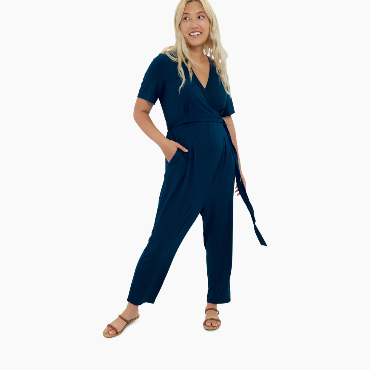 Ingrid and Isabel Everywhere Short Sleeve Jumpsuit - Gibraltar Sea, XS.