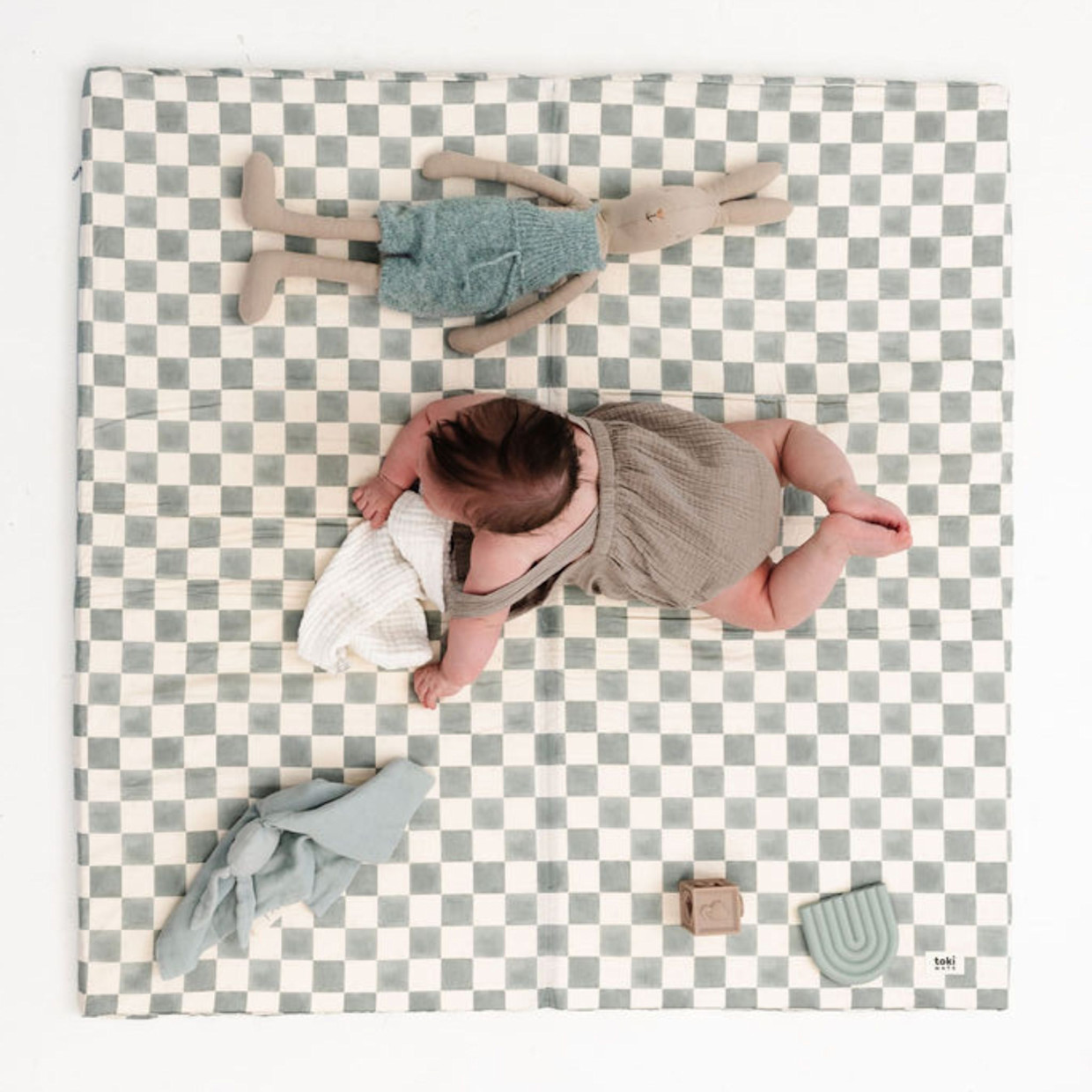 Toki Kids Standard Organic Cotton Play Mat - Checker Matcha.