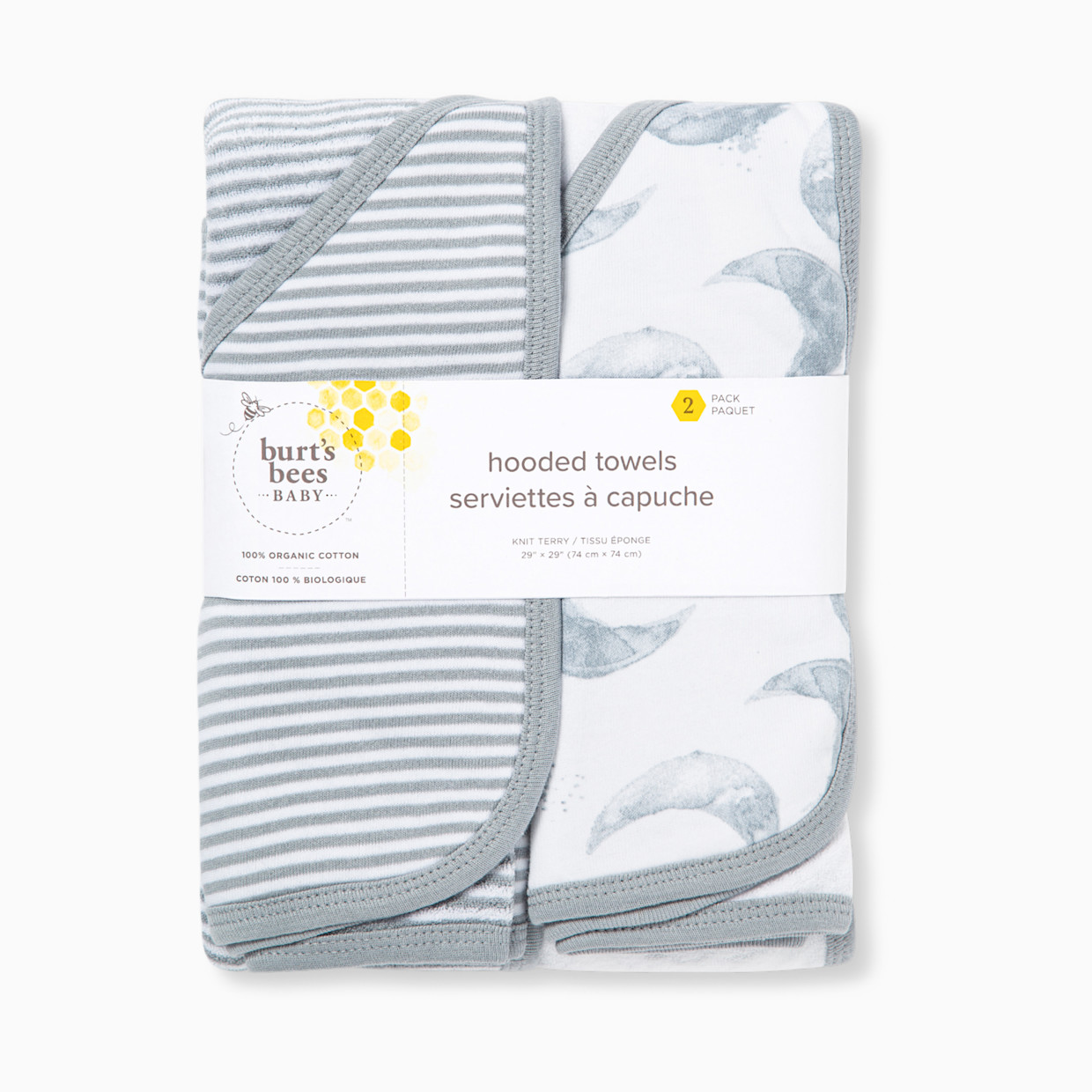 Burt's Bees Baby Ogranic Hooded Towels (2-Pack) - Hello Moon Grey.
