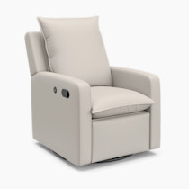 Storkcraft Timeless Reclining Glider (Ivory) -USB Charging Port, 360-Degree Metal Swivel Base, Manual Extending Foot Rest, Supportive Cushions, Durable Fabric
