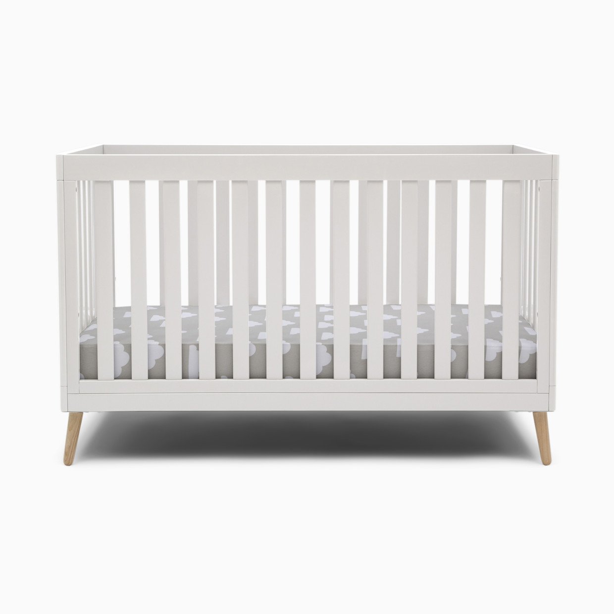 Delta Children Essex 4-in-1 Convertible Baby Crib - Bianca White With Natural Legs.