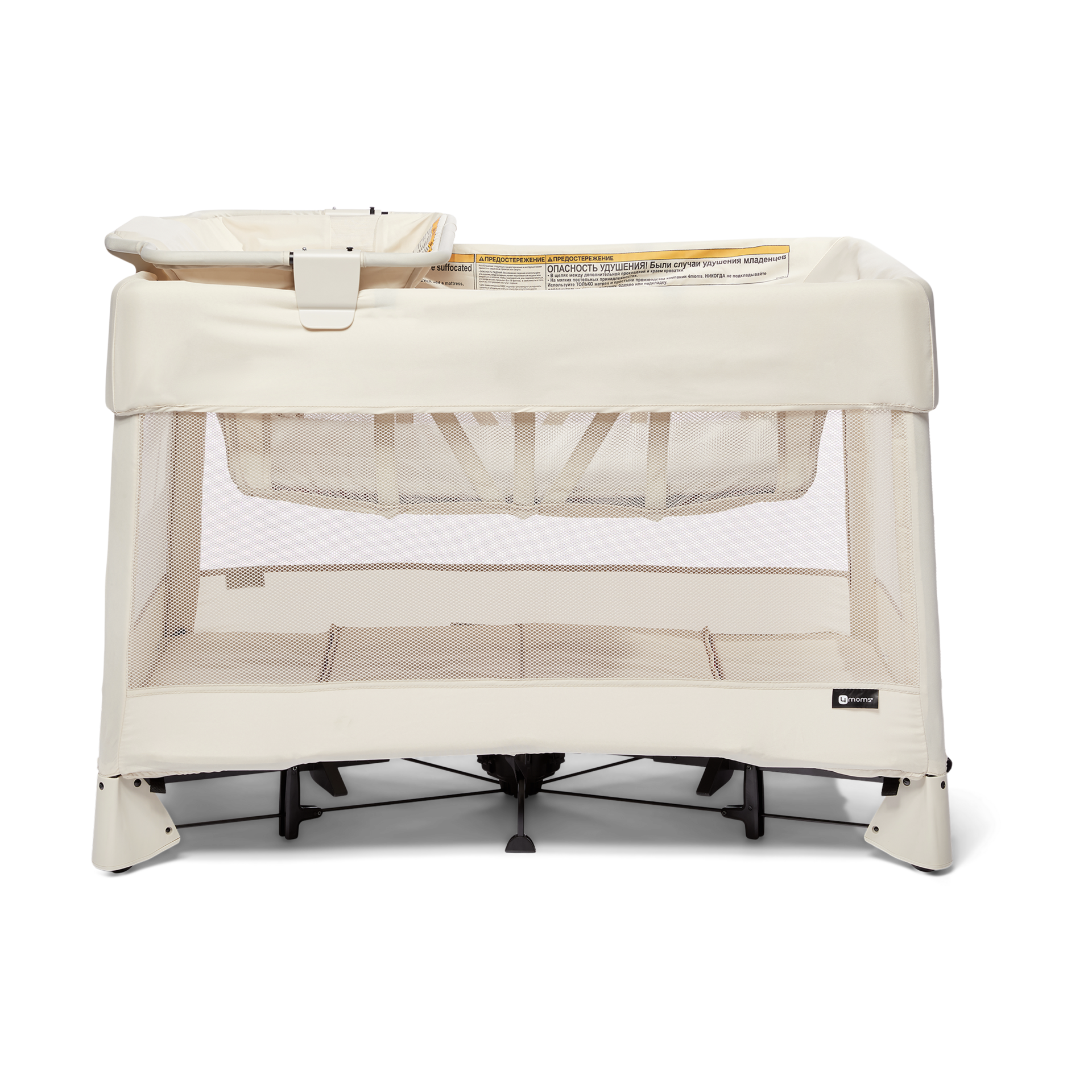 4moms Breeze Plus Portable Playard with Removable Bassinet and Baby Changing Station, Easy One-Handed Setup, Birch