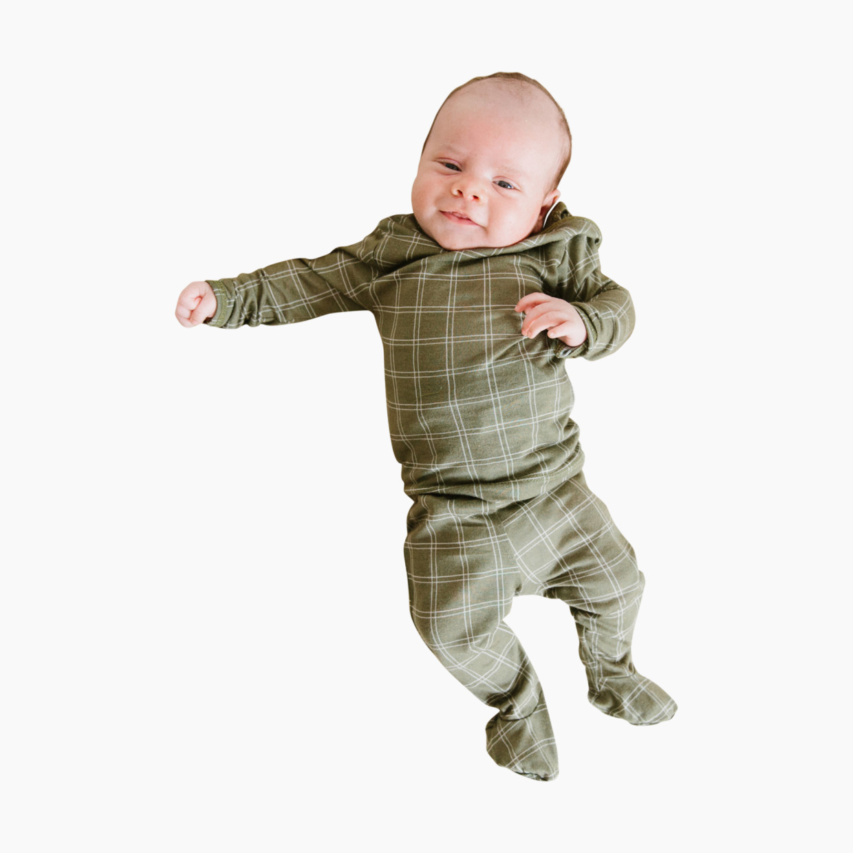 Solly Baby Layette Sleeper Set - Olive Grid, 0-3 months.