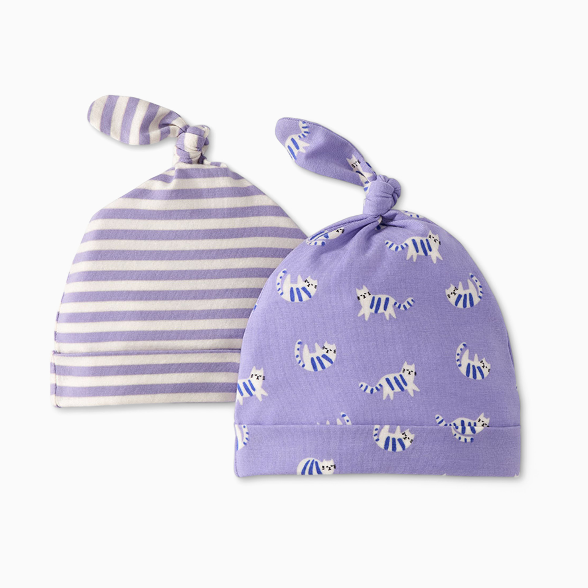 Hanna Andersson Baby 2-pk HannaSoft Top Knot Hat - Cute Cats On 
