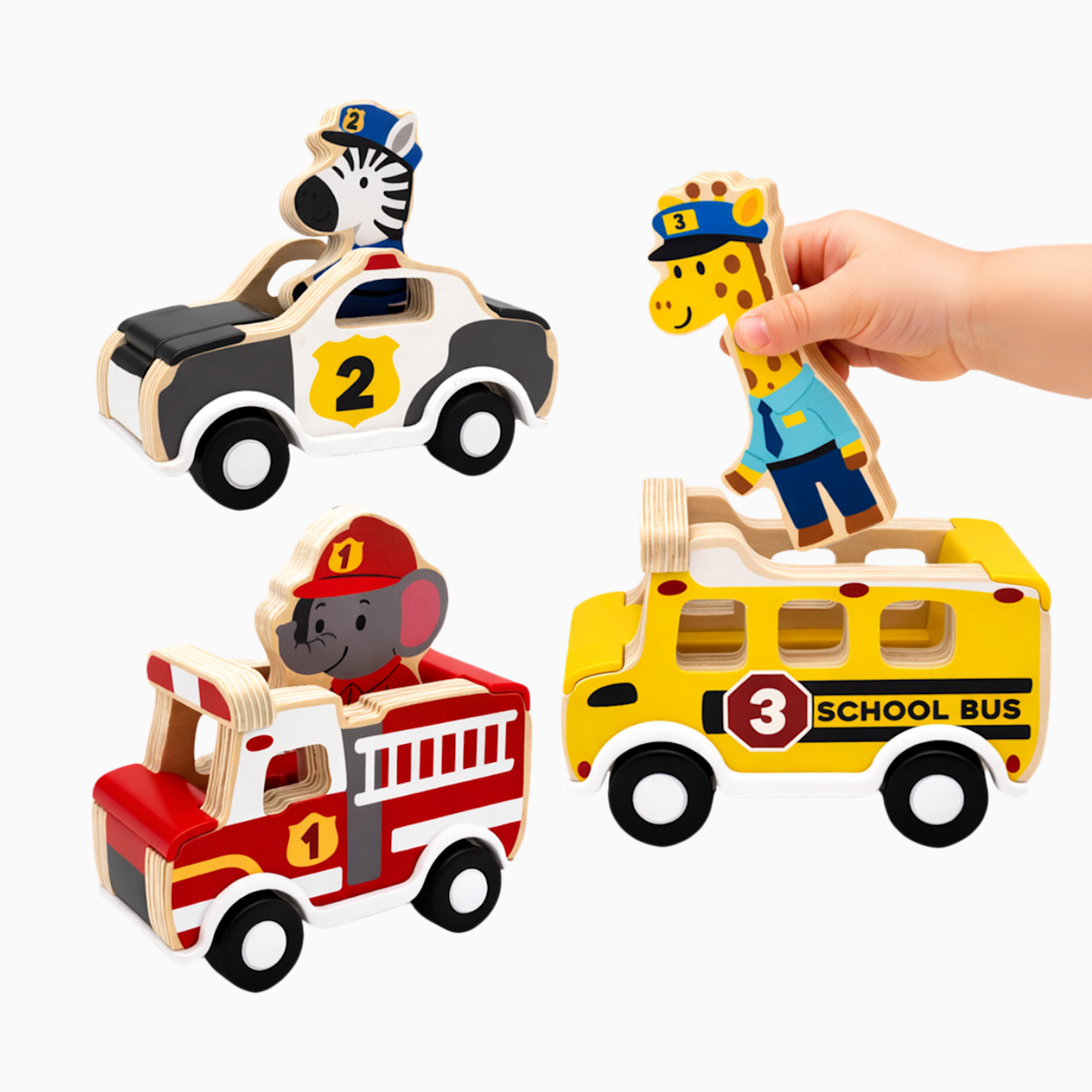 Little Acorn Wooden Pull Back Cars with Mix & Match Characters - Wood.
