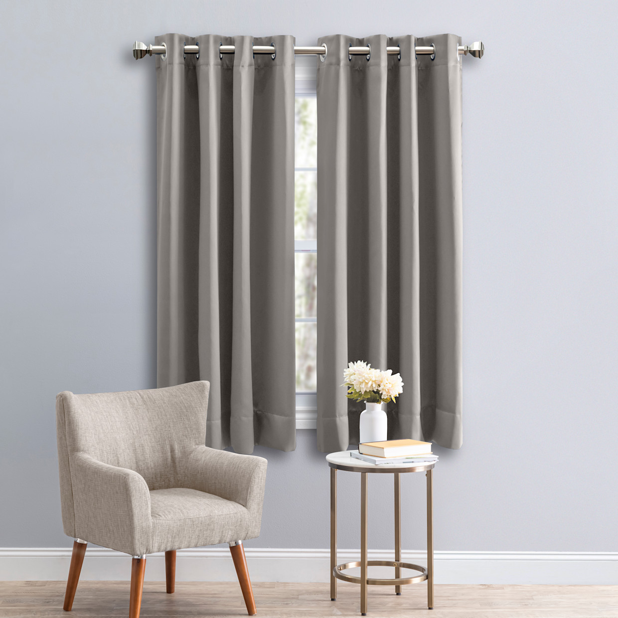Ricardo Trading Ultimate Black Out Grommet Window Panel Curtain w/Wand - Grey, 56"W X 54"L.