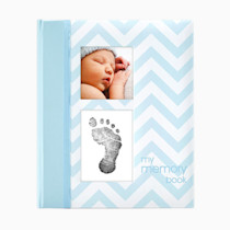 Pearhead Baby Memory Book, First 5 Years Baby Milestone Book, Pregnancy Journal, Gender Neutral Newborn Keepsake, With Clean-Touch Ink Pad For Baby's Handprint or Footprint, Blue Chevron