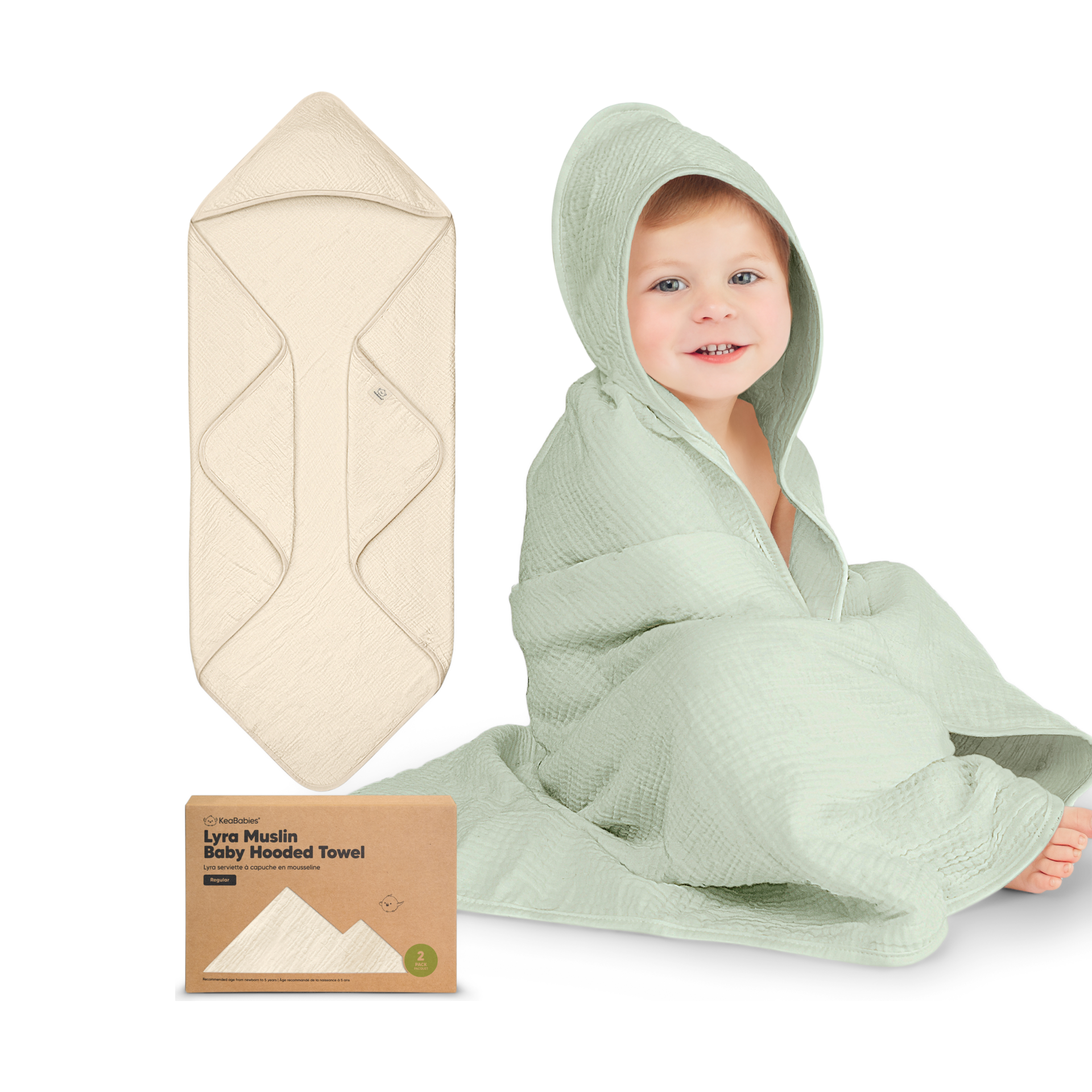 KeaBabies Muslin Hooded Towel (2 Pack).
