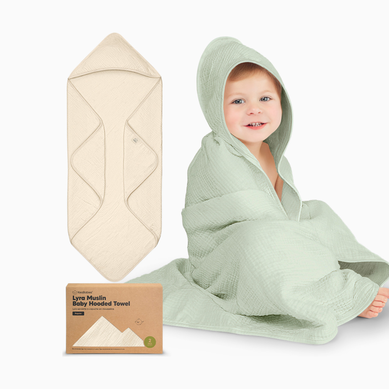 KeaBabies Muslin Hooded Towel (2 Pack) - Sprout, 2.