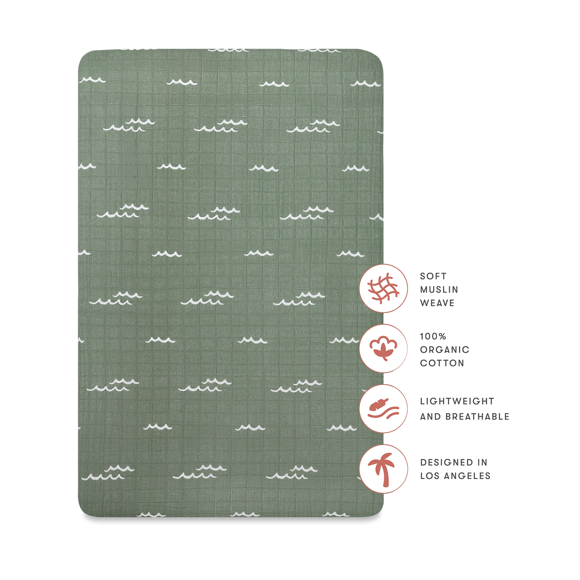 babyletto Mini Crib Sheet in GOTS Certified Organic Muslin Cotton - Ocean Waves.
