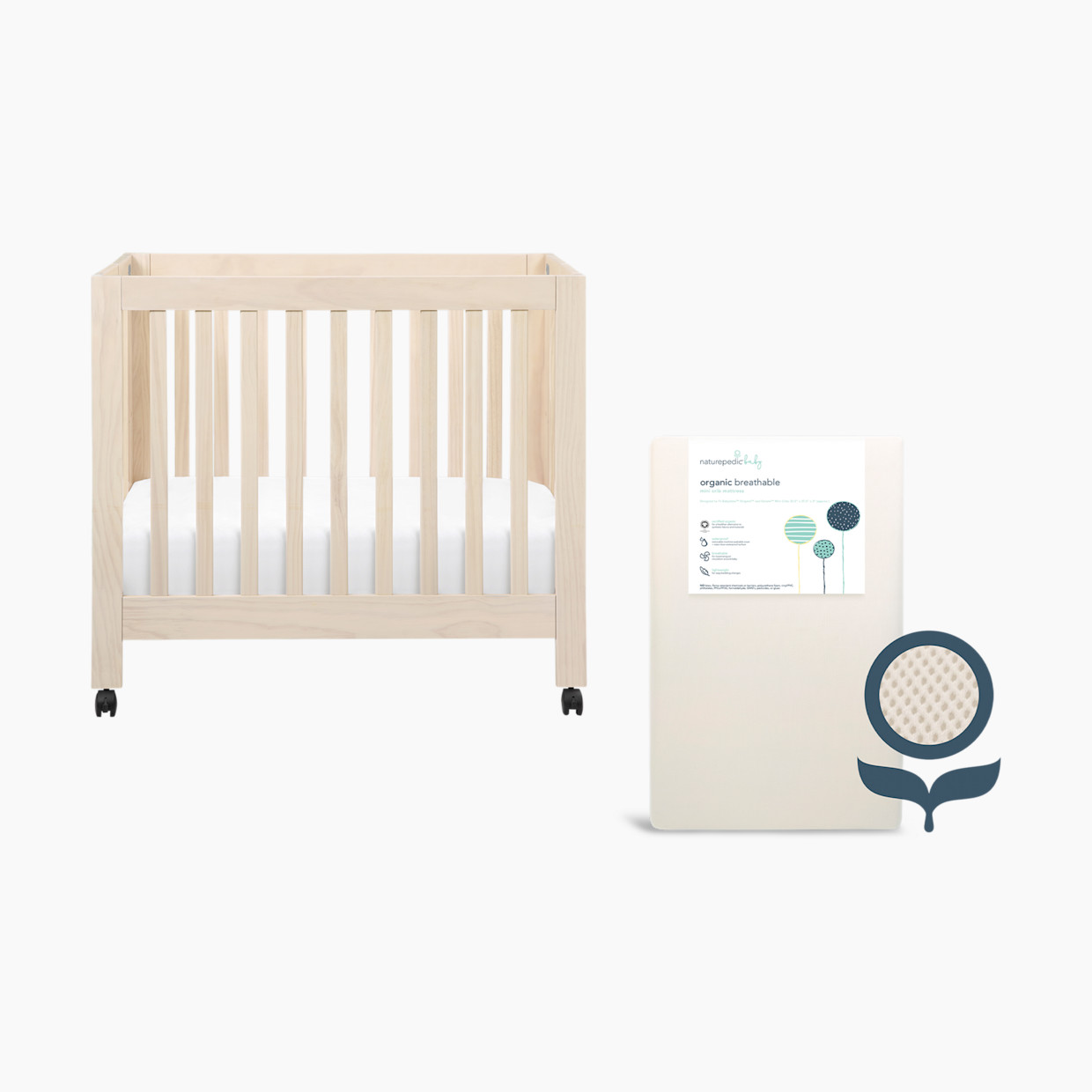babyletto x Naturepedic Mini Origami Crib Mini Organic Mattress Bundle Washed Natural Babylist Shop
