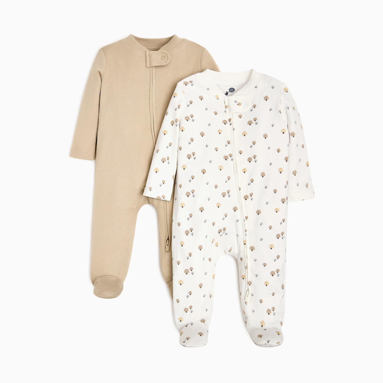 Small Story Organic Cotton 2-Way Zip Footie (2 Pack) - Mushroom, Taupe, 0-3 M.