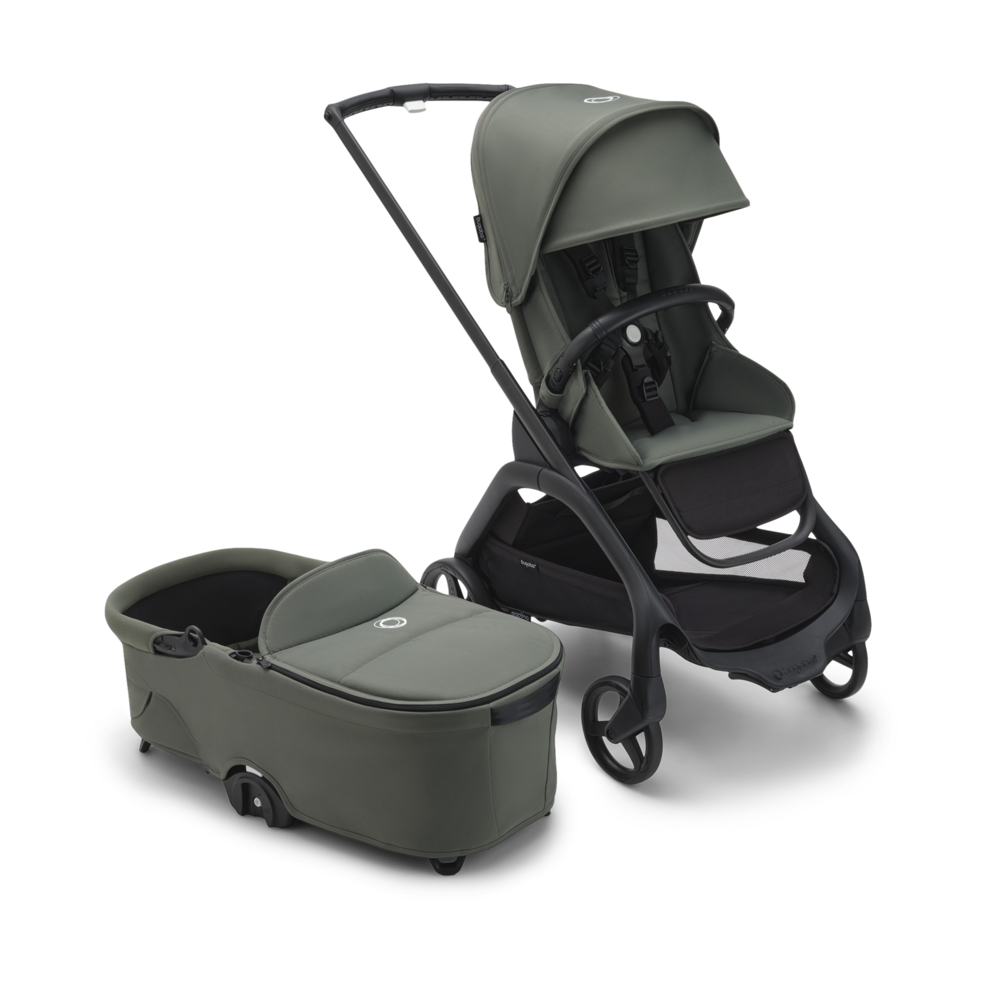 Bugaboo Dragonfly Seat and Bassinet Complete - Black/Forest Green-Forest Green.