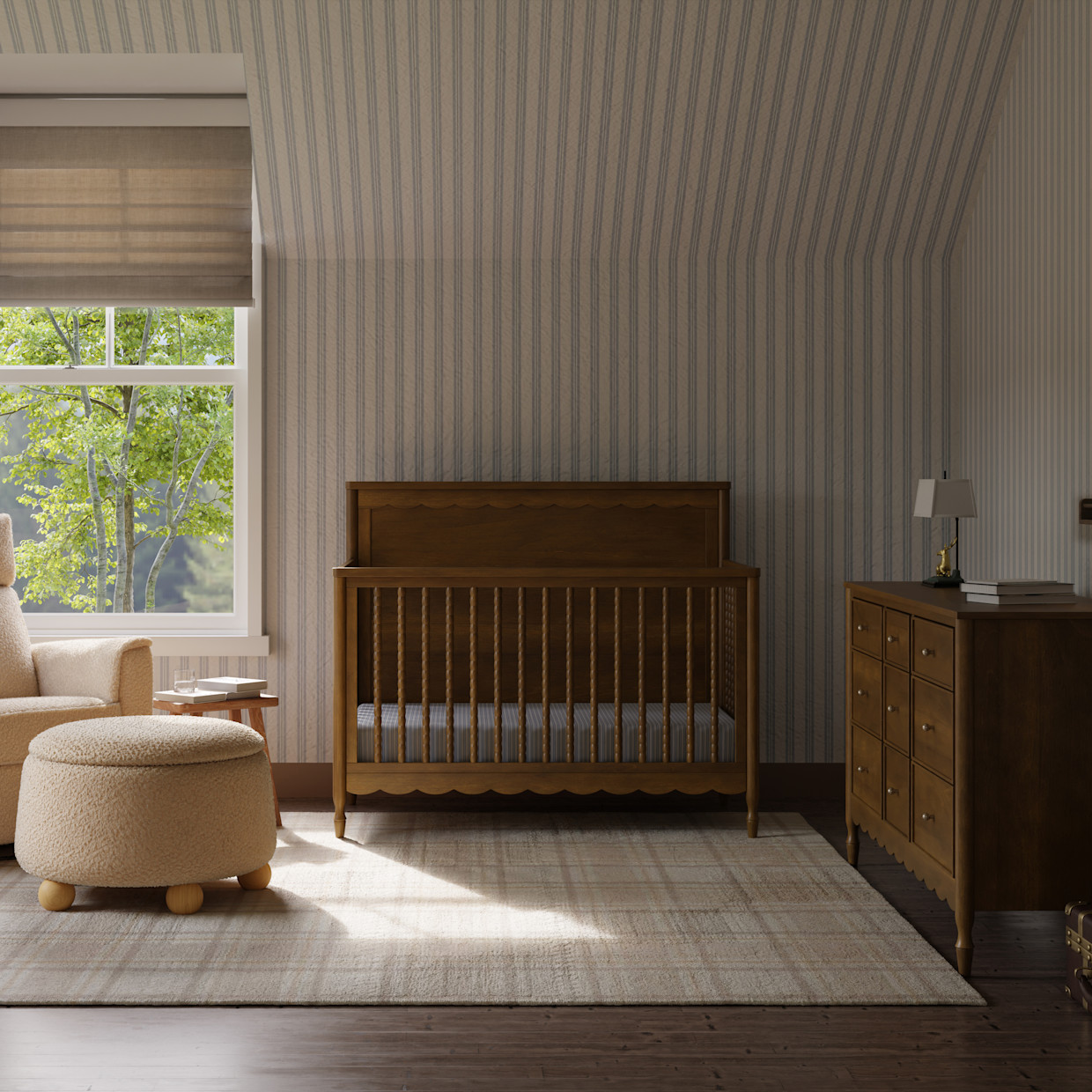 Namesake Ambrosia 4-in-1 Convertible Crib - Natural Walnut.