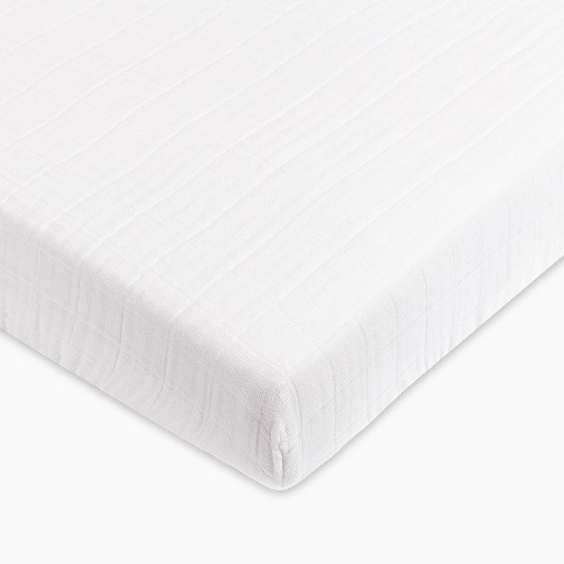 babyletto Mini Crib Sheet in GOTS Certified Organic Muslin Cotton.