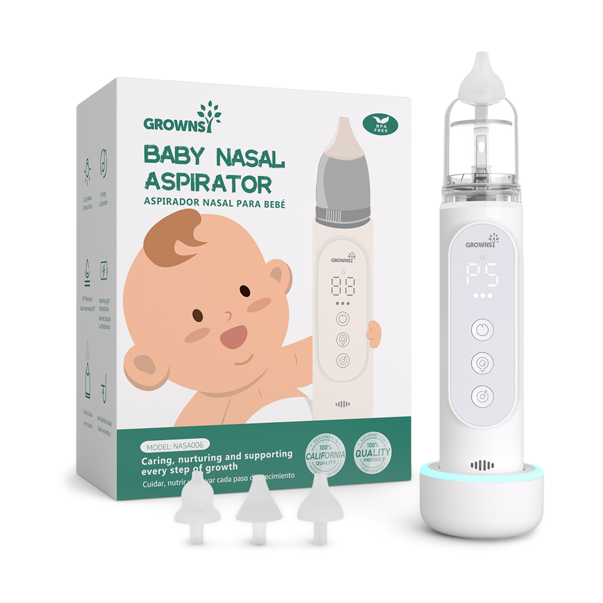 GROWNSY Nasal Aspirator for Baby, Upgraded 5 Suction Levels Baby Nose Sucker, IPX7 Waterproof Electric Nose Suction for Baby, Booger Sucker for Toddlers with Automatic Cleaning &Music &Light Functions
