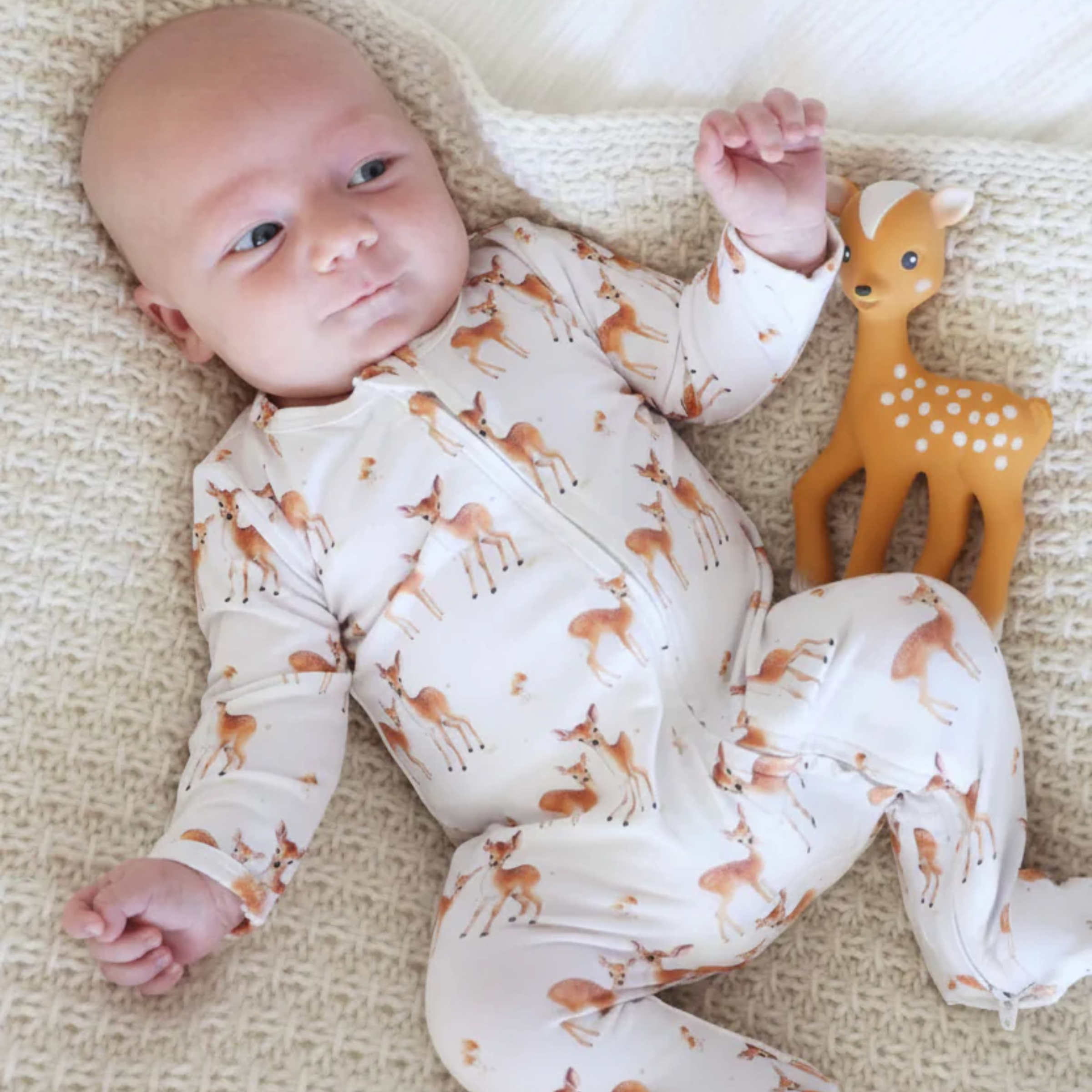 Caden Lane Zipper Footie - Friendly Fawns, 3-6 M.