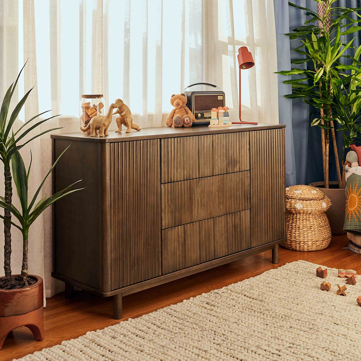 babyletto Pogo Tambour Assembled Dresser - Natural Walnut.