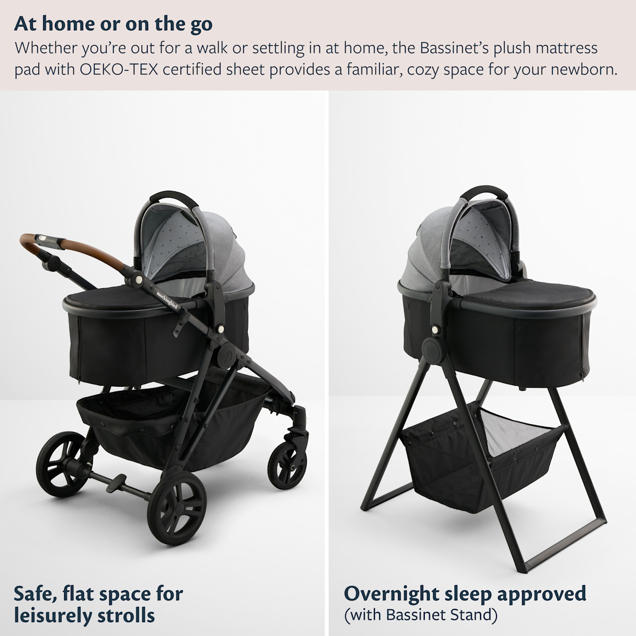 Mockingbird Bassinet 3.0 - Heather Grey.