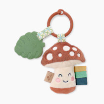 Itzy Ritzy Infant Toy & Teether - Itzy Pal Baby Teething Toy Includes Lovey, Crinkle Sound, Textured Ribbons & Silicone Teether Toy for Newborn (Mushroom)