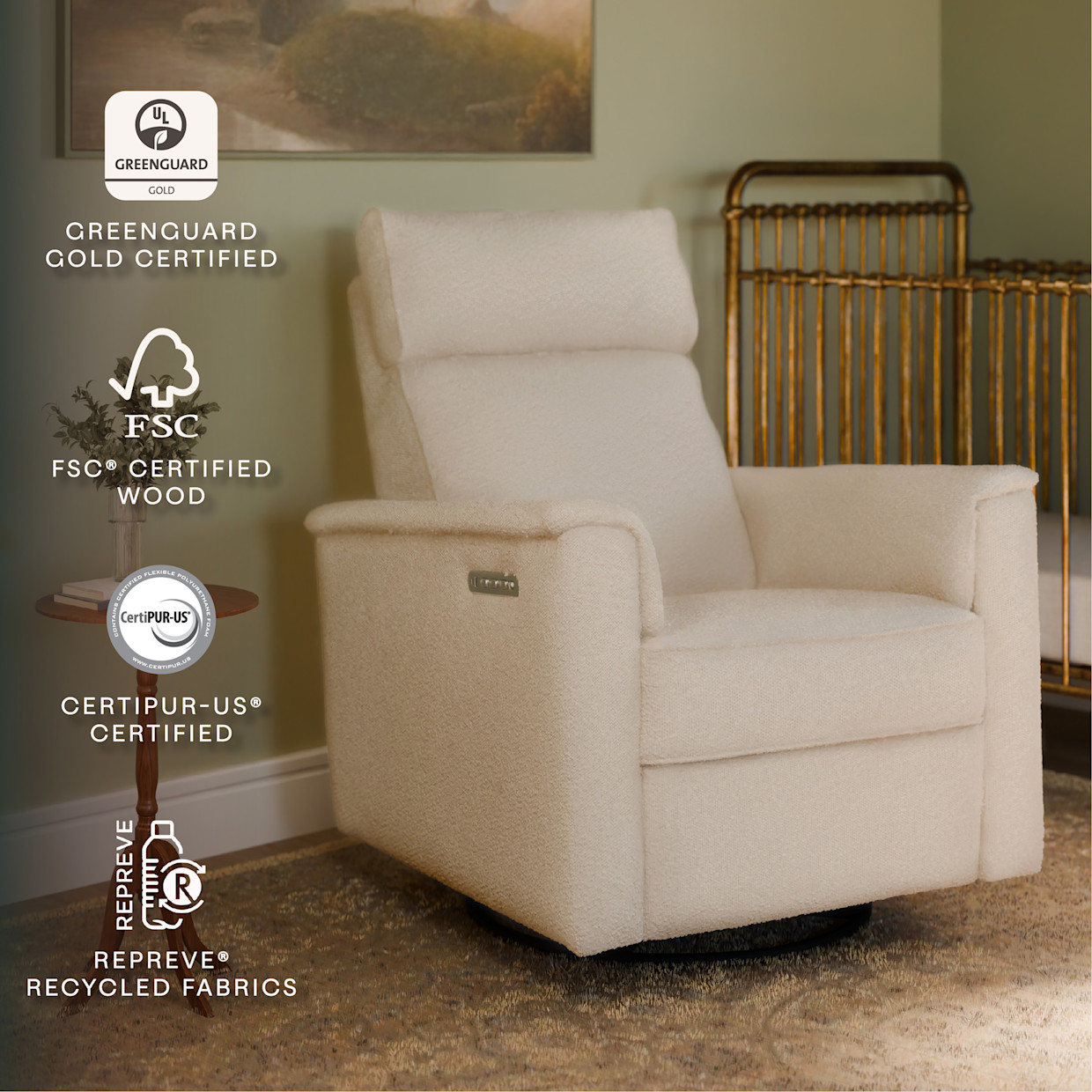 Namesake Willa Pro Power Recliner and Swivel Glider - Performance Ivory Boucle.