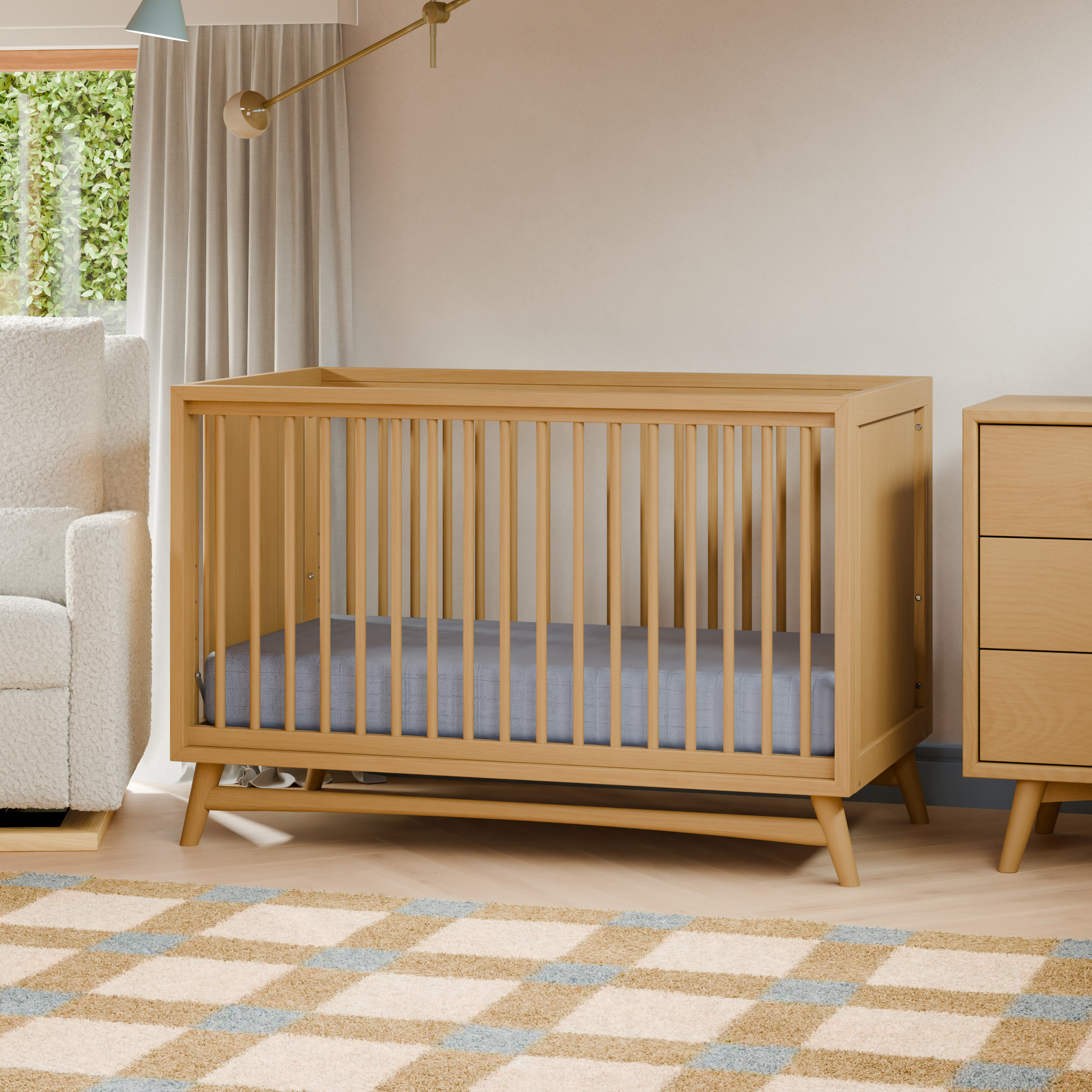 babyletto Peggy 3-in-1 Convertible Crib with Toddler Bed Conversion Kit - Honey.