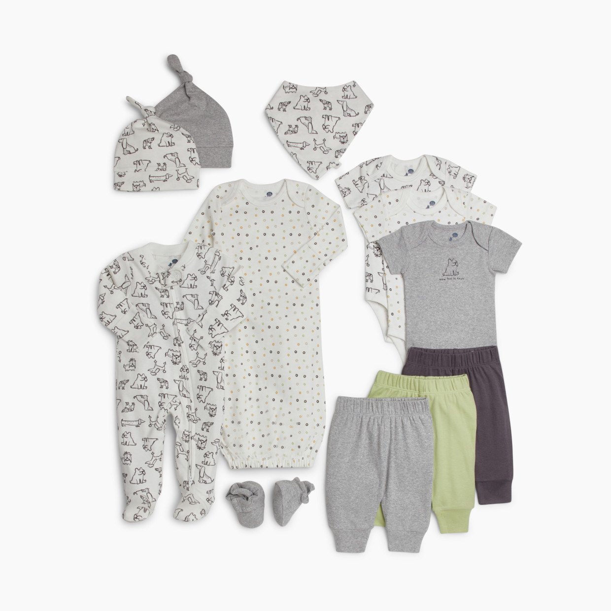 Small Story 12-Piece Essentials Layette Set - Crazy Dogs, 0-3 M.