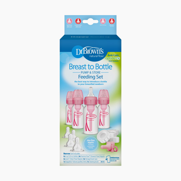 Dr. Brown's Options+ Narrow Breast To Bottle Slow Flow Set - Pink, 4oz.