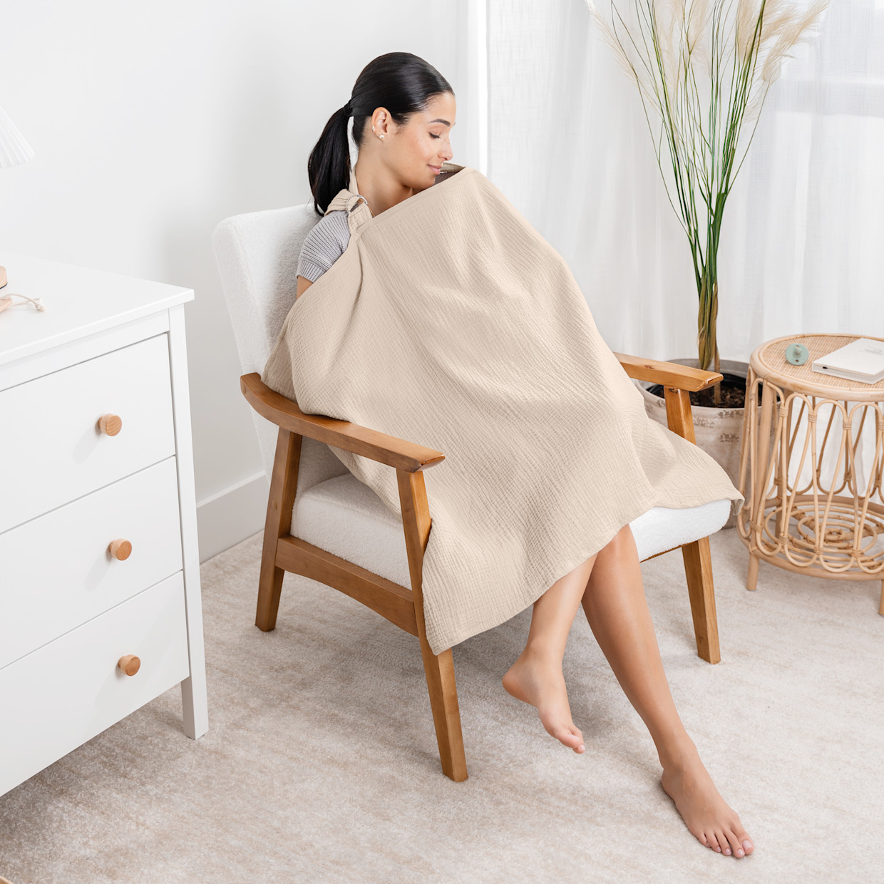 Comfy Cubs Muslin Nursing Cover with Adjustable Neck Strap - Sand, 1.